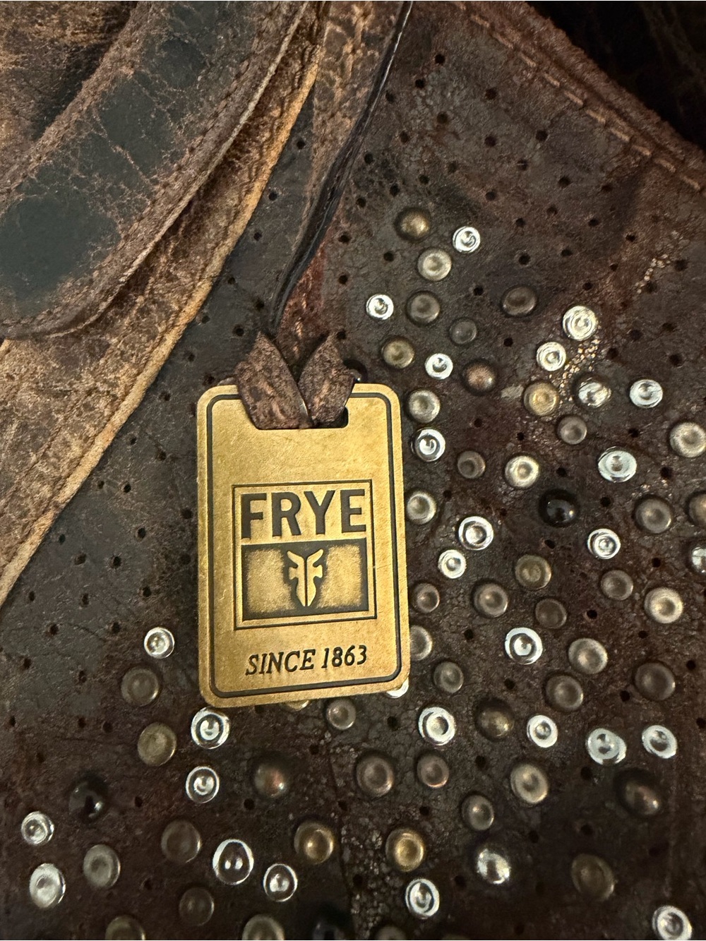 Frye Deborah Studded Distressed Brown Leather Shoulder Bag - Picture 11 of 13
